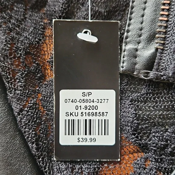 Streetwear Society Black Faux Leather Lace Insert Moto Jacket Small - Picture 8 of 15